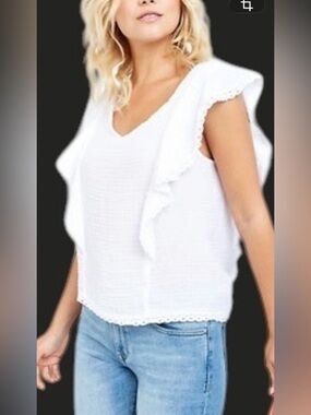 Michael Stars | Michael Stars White Sleeveless Double Gauze Flounce top NWOT L